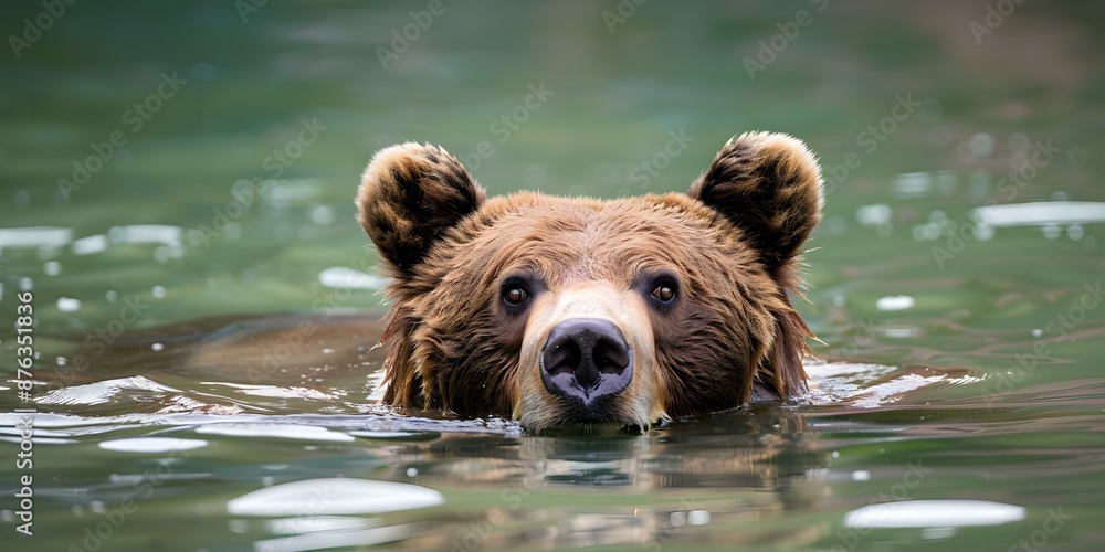 Brown bear partially submerged in water with its head above water. Concept Brown Bear, Wildlife Photography, Nature, Water, Wilderness Brown bear partially submerged in water with its head above water. Concept Brown Bear, Wildlife Photography, Nature, Water, Wilderness