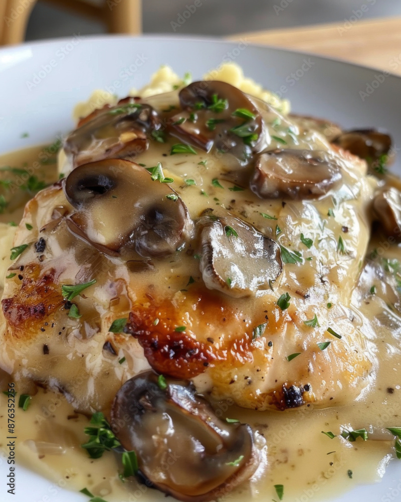 A closeup photo of French Onion Smothered Chicken A closeup photo of French Onion Smothered Chicken