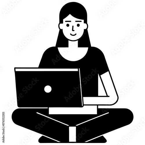 Female programmer with computer vector art illustration