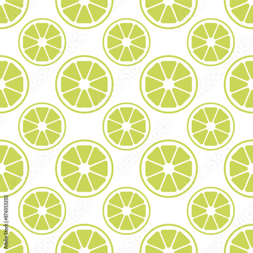 Pattern of lemon slices on a white background. Yellow lemon slices, simple citrus ornament. Vector seamless pattern.