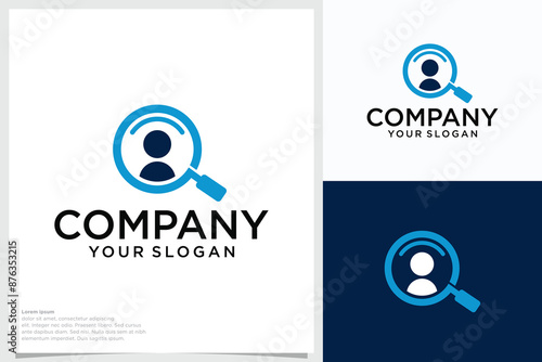Recruitment icon Circle Magnifying Glass, Search, Zoom, Find Logo Design Template