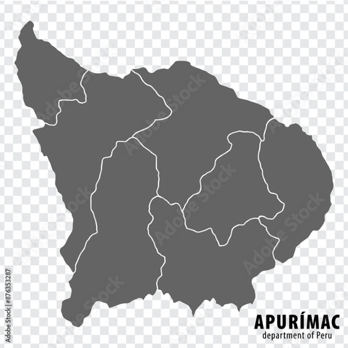 Blank map Department Apurimac of Peru. High quality map Department  of Apurimac with districts on transparent background for your web site design, logo, app, UI.  Republic of Peru.  EPS10.