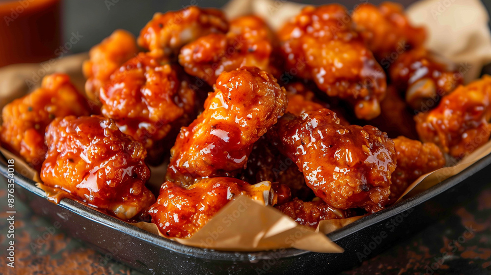 Spicy boneless chicken wings, drenched in buffalo and BBQ sauce, offer a combination of intense flavor and perfect crunchiness. Spicy boneless chicken wings, drenched in buffalo and BBQ sauce, offer a combination of intense flavor and perfect crunchiness.