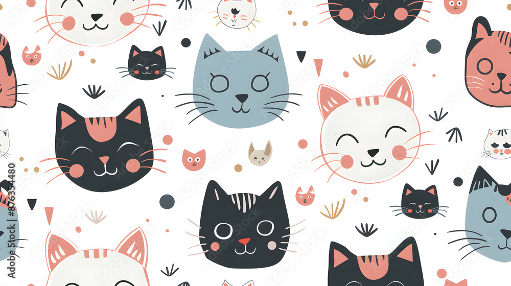 Cute and Smile cartoon cat head pattern. Cute and Smile cartoon cat head pattern.