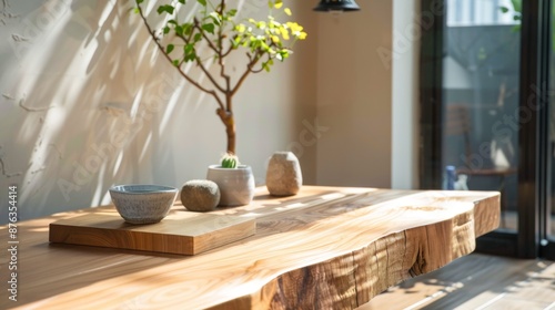 Sunny Interior with Wooden Table and Plants