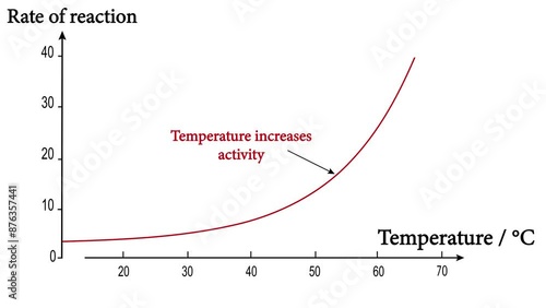 The effects of temperature on enzyme activity.Enzyme activity curve.increasing temperature increases the rate of reaction photo