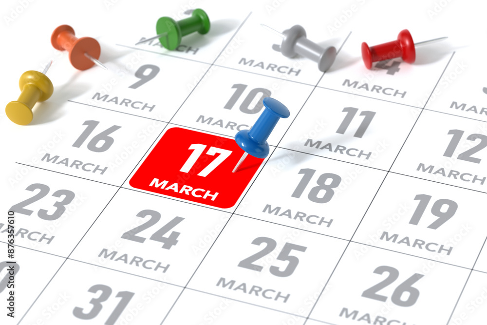 March Calendar with Blue Pushpin. Calendar Concept March Calendar with Blue Pushpin. Calendar Concept