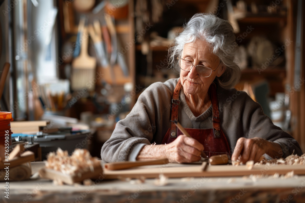 Skilled elderly carpenter in workshop Skilled elderly carpenter in workshop
