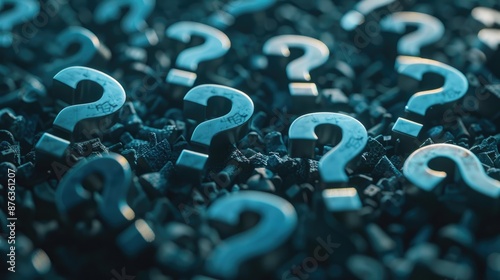 Scattered question marks with space for answers through self education analysis curiosity and reasoning to achieve clarity