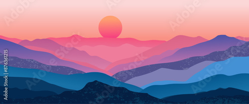 Abstract mountain landscape background, Nature wall decor, art print, minimalist panorama hill, adventure and travel view design. Vector illustration