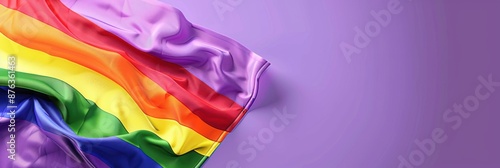 Wear It Purple Day. LGBTIQA+ awareness day. Horizontal banner. Rainbow flag on purple background. Free space for text. The concept of supporting youth, protecting the rights of minorities