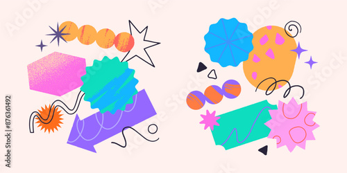 Vector set of artistic patches,doodles and stickers with copy space for text.Modern design elements with abstract textures for banners,social media marketing,branding,packaging, covers, prints