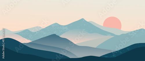 Abstract mountain landscape background, Nature wall decor, art print, minimalist panorama hill, adventure and travel view design. Vector illustration