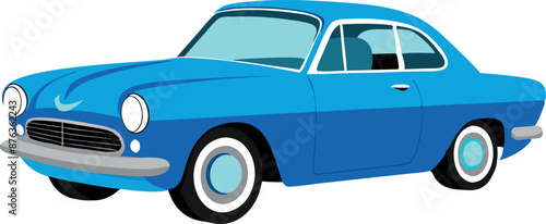 Vintage blue car illustration. Ideal for classic car collectors and automobile enthusiasts.