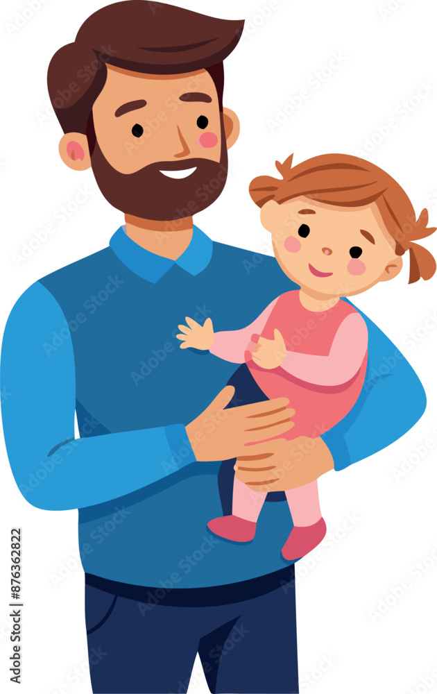 A bearded father holding his daughter, both smiling and having a joyful moment. A bearded father holding his daughter, both smiling and having a joyful moment.