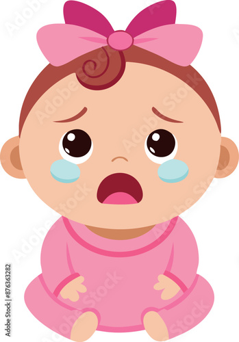 Illustration of a crying baby with a bow on its head, expressing sadness and emotion.