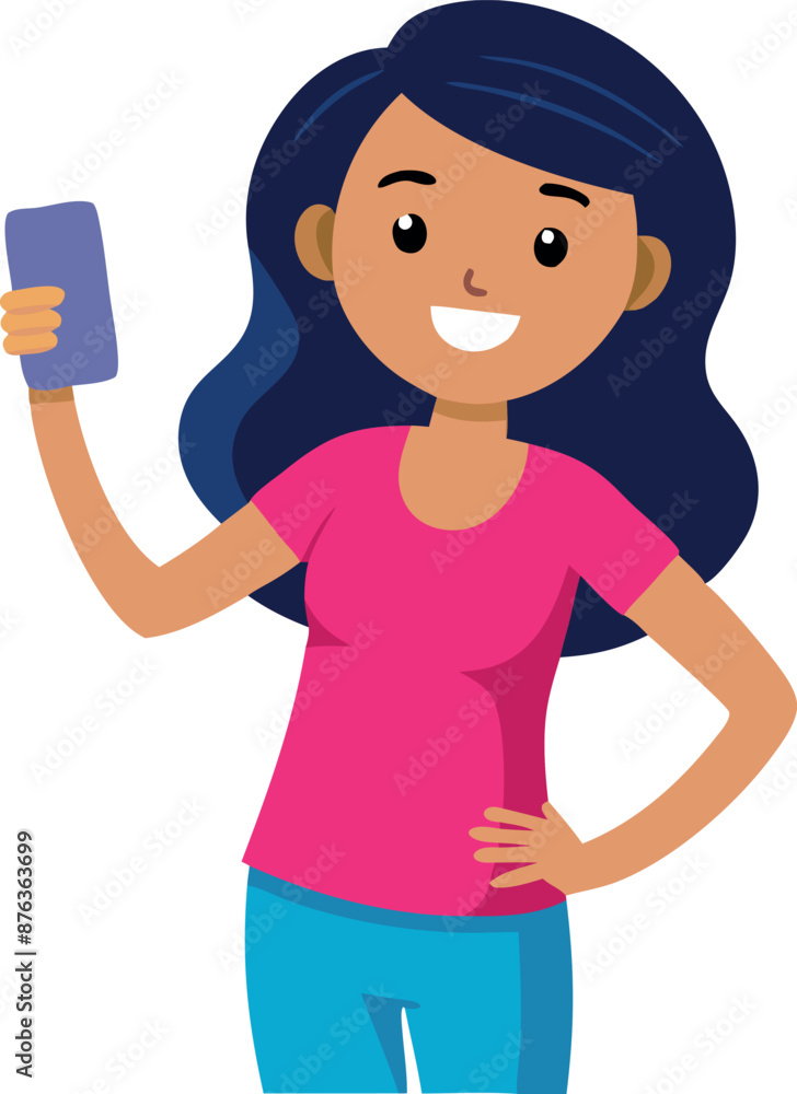 A young woman holding a smartphone and smiling, representing communication and connectivity. A young woman holding a smartphone and smiling, representing communication and connectivity.