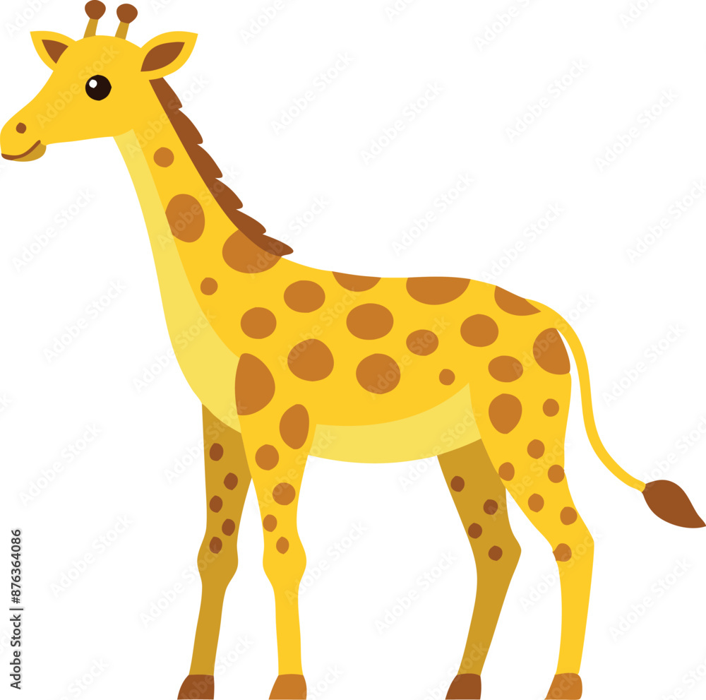 Fototapeta premium Cartoon giraffe standing isolated on white background. Illustration of a cute giraffe with a long neck and spots.