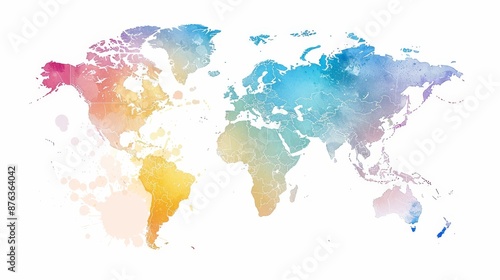 Fototapeta Naklejka Na Ścianę i Meble -  A colorful world map with the continents of Africa, Asia, Europe, North America