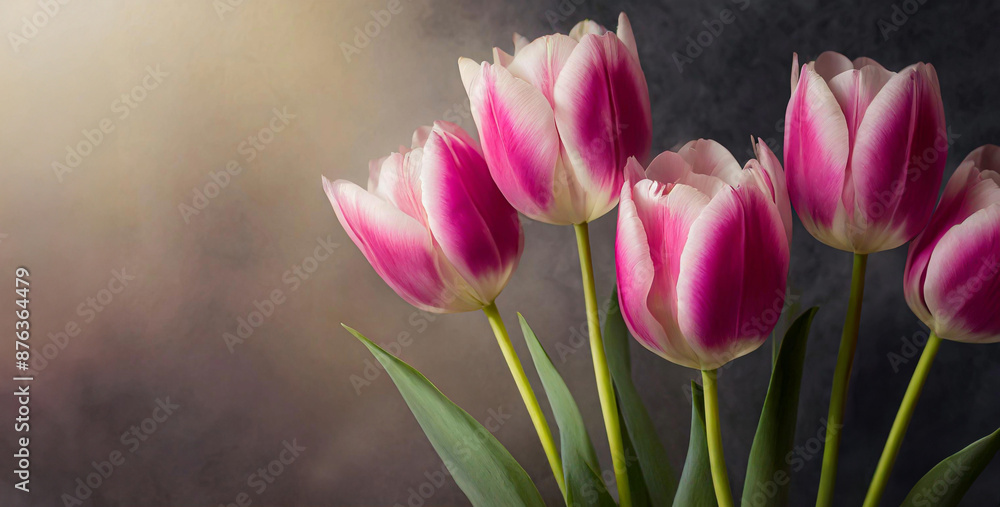 Naklejka premium Bukiet kwiatów, rózowe tulipany