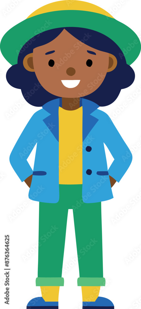 Illustration of a smiling child standing confidently, dressed in casual clothing with a cap, showing a sense of independence. Illustration of a smiling child standing confidently, dressed in casual clothing with a cap, showing a sense of independence.