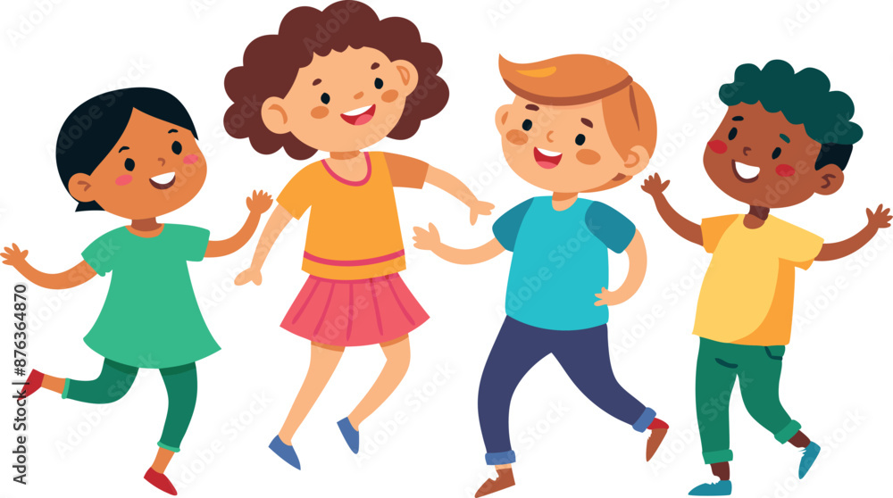 Illustration of a group of diverse children playing together, depicting friendship, fun, and multicultural activities. Illustration of a group of diverse children playing together, depicting friendship, fun, and multicultural activities.