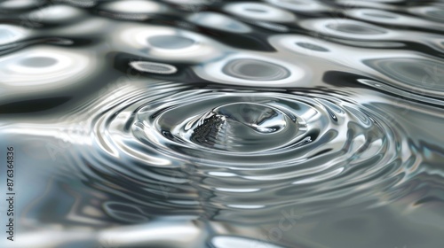 Silver liquid ripples with metallic circle detail and concentric waves creating a resonant background pattern on water surface