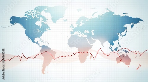 A map of the world with red lines showing the temperature