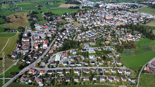 drone view of bubikon village in switzerland photo