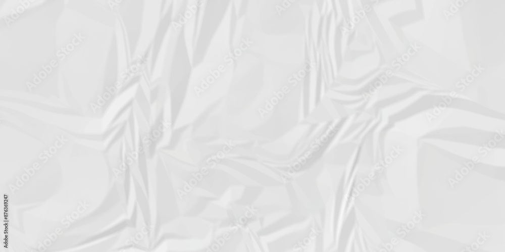 Fototapeta premium White wrinkly backdrop paper background. panorama craft wrinkly paper texture background, crumpled pattern texture. paper crumpled texture. white fabric crushed textured crumpled.