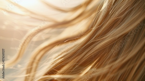 A close-up shot of long, silky hair swaying in a gentle breeze, perfect for a hair care product commercial