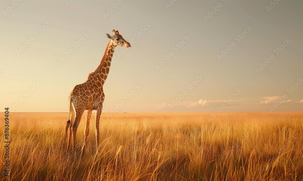 Obraz premium Giraffe looking towards the horizon, savannah setting