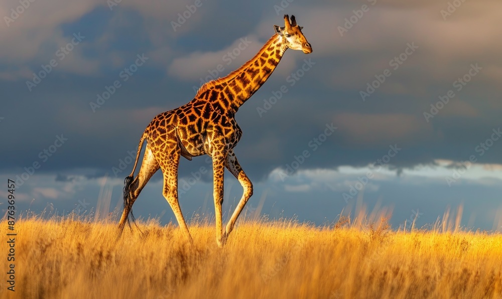 Obraz premium Giraffe walking through the savannah