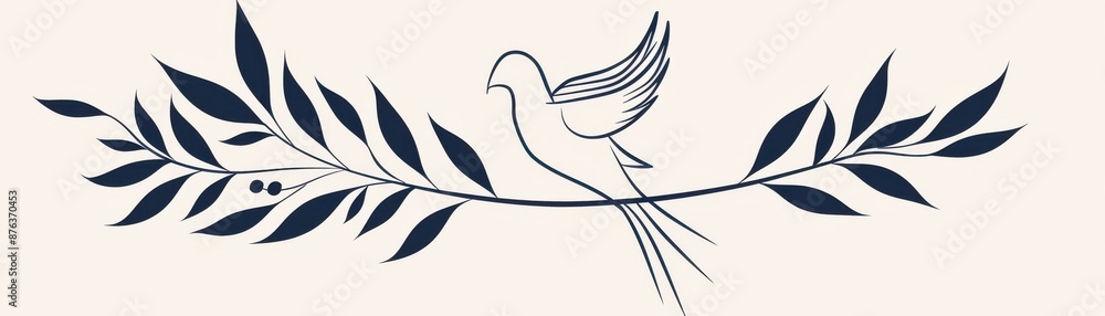 Fototapeta premium A minimalist line art drawing of a peace dove carrying an olive branch, a universal symbol of peace and harmony