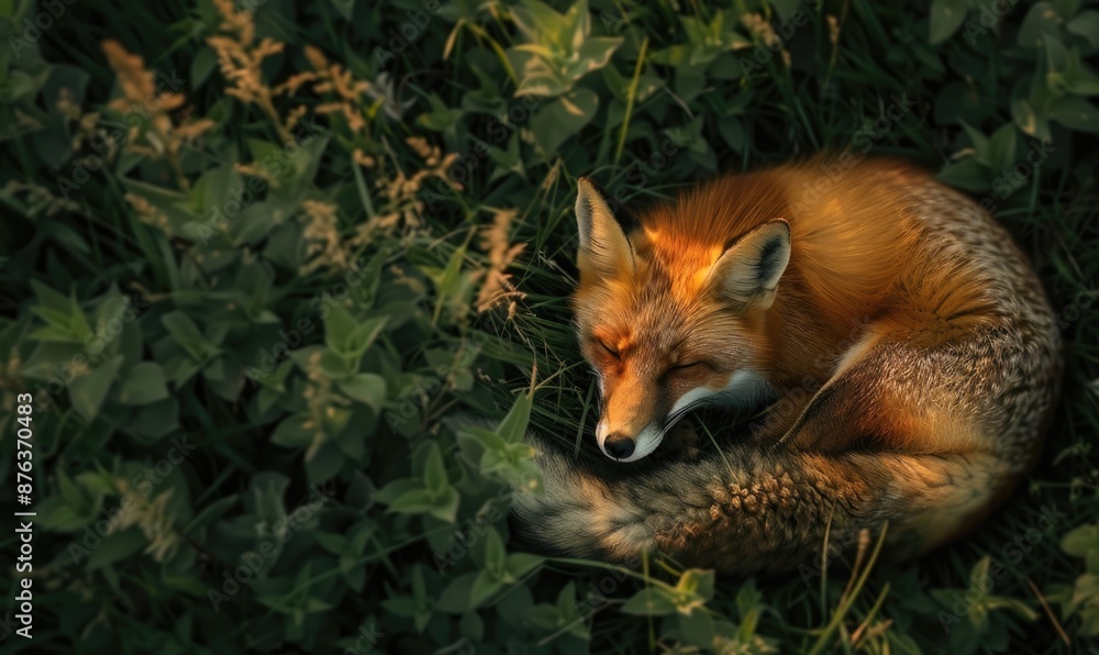 Top view of a fox prowling through the forest Top view of a fox prowling through the forest