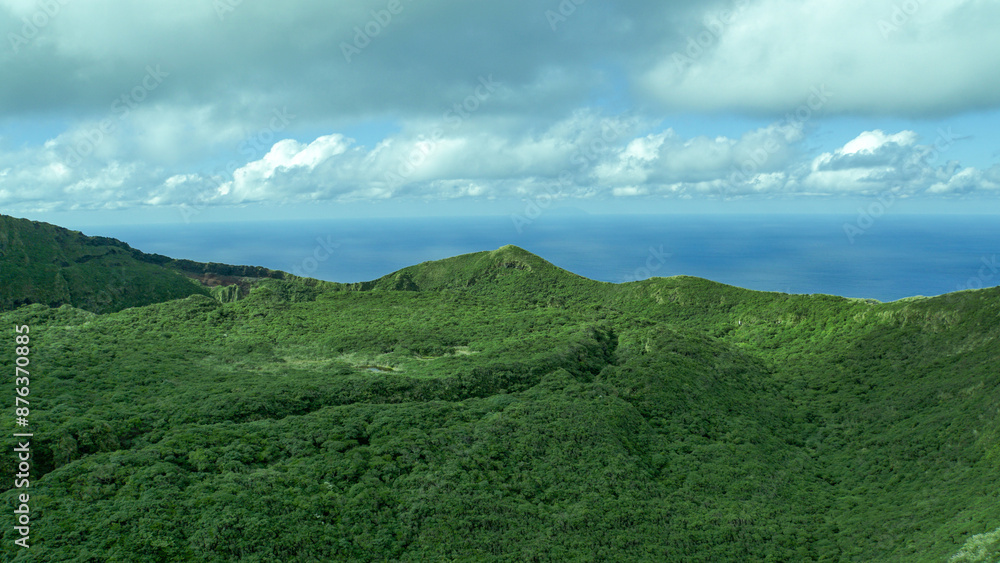 Fototapeta premium 美しい緑に囲まれた八丈富士の山頂から眺める景色