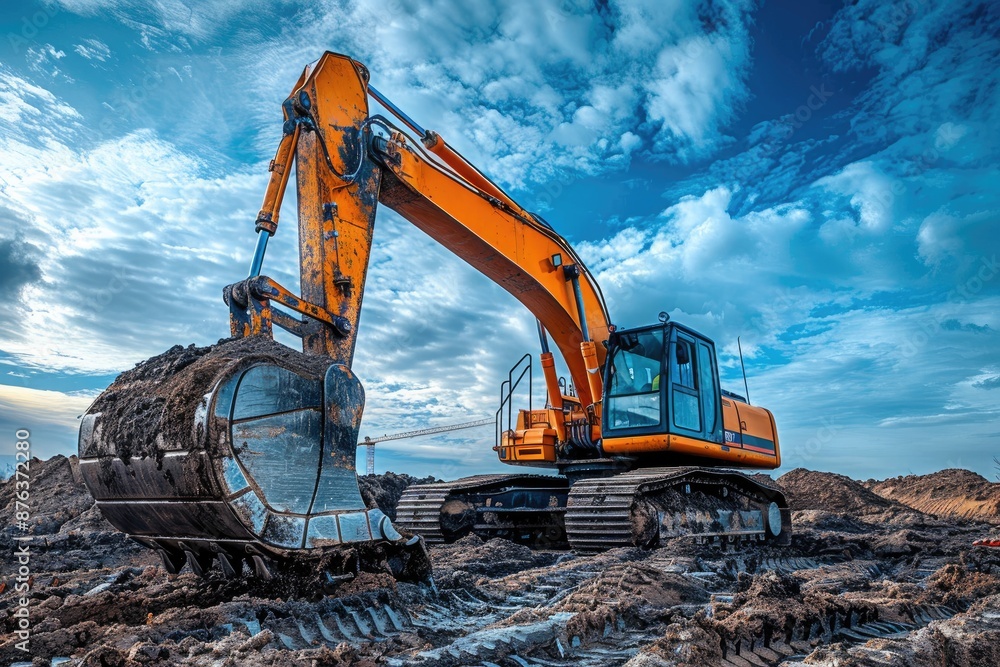 Excavator in the sand at the construction site. Excavator in the sand at the construction site.