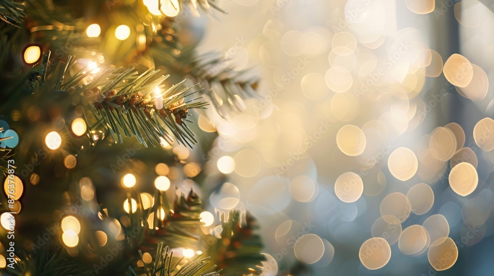 Banner With Blurred Background Of A Christmas Tree Decorated For The Holidays, Creating A Festive Atmosphere Banner With Blurred Background Of A Christmas Tree Decorated For The Holidays, Creating A Festive Atmosphere