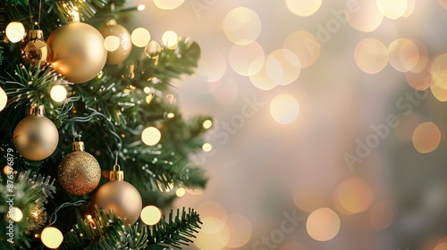 Banner With Blurred Background Of A Christmas Tree Decorated For The Holidays, Creating A Festive Atmosphere