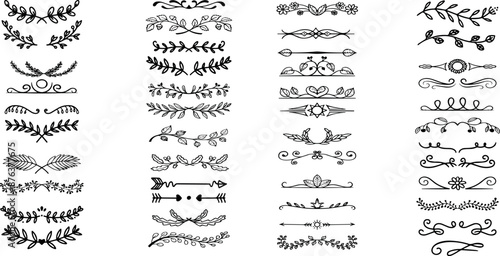 Wallpaper Mural Line dividers. Decorative swirl text separators, vintage divider. Victorian flourishes line calligraphic swirly filigree decoration editable stroke vector set	 Torontodigital.ca