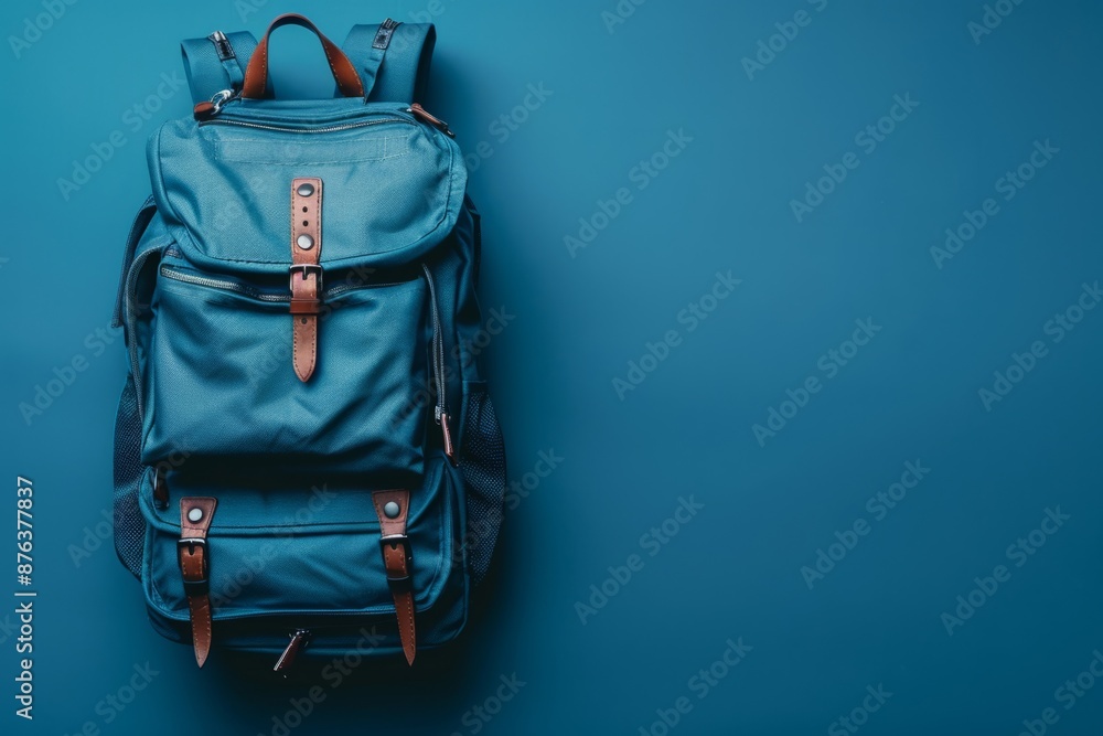 School backpack on a dark blue background. Copy space for text School backpack on a dark blue background. Copy space for text