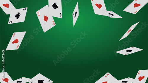Falling playing cards on a green background