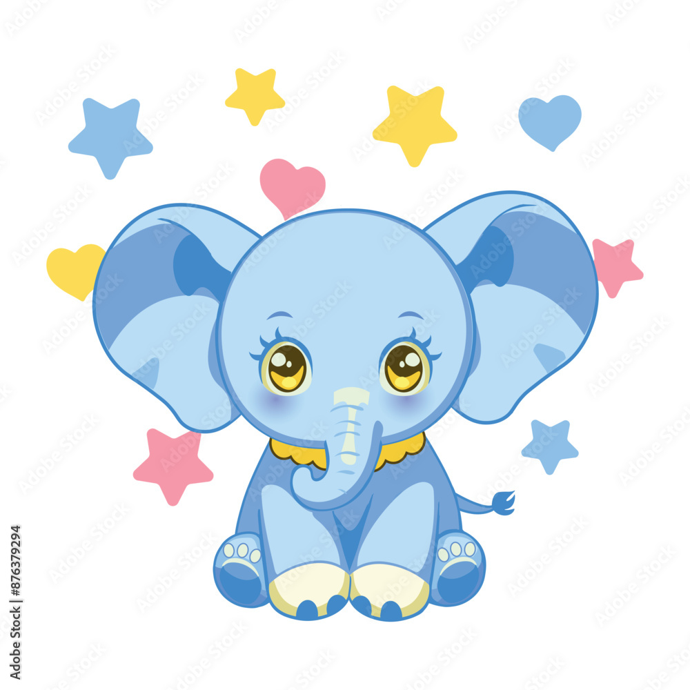 Obraz premium baby child elephant blue color with heart and stars illustration for children