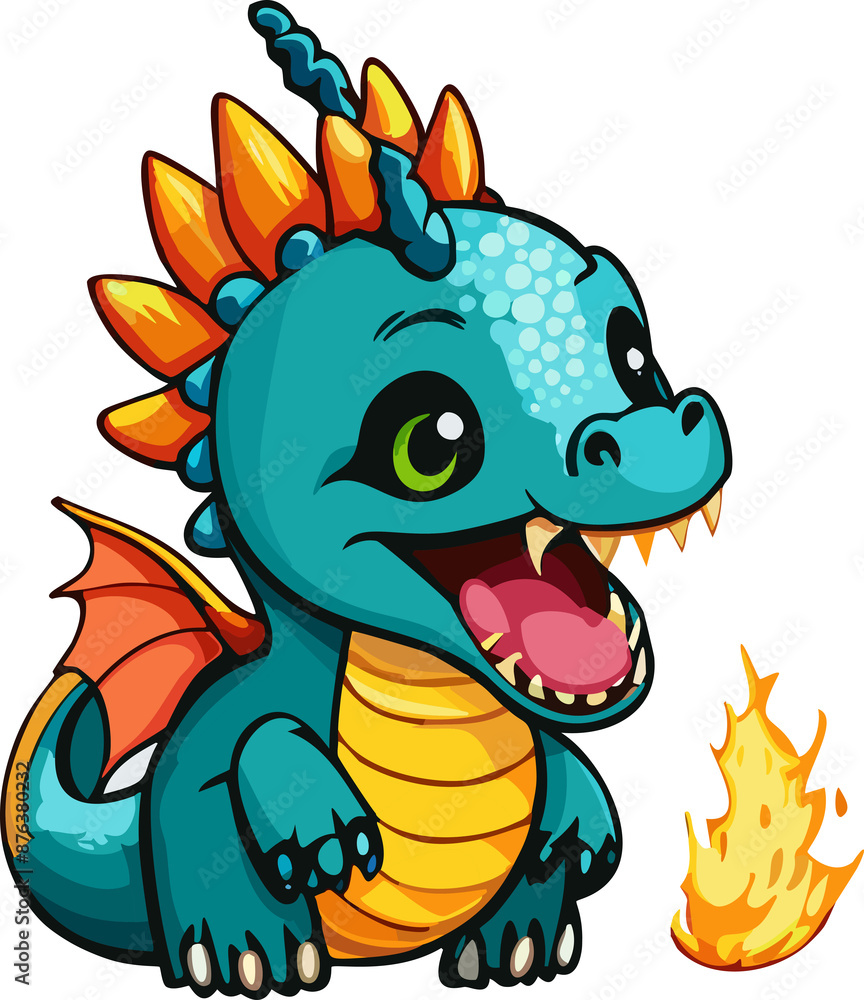 Illustration of a Cute Cartoon Dragon