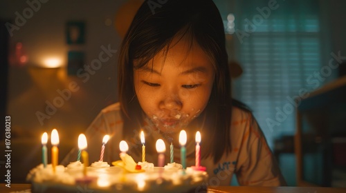 Wallpaper Mural Chinese Teenage Girl Blowing Out Candles On Her Birthday Cake At Home, Surrounded By Loved Ones. Torontodigital.ca