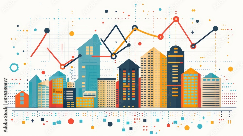 A city skyline with a graph showing the growth of the city A city skyline with a graph showing the growth of the city