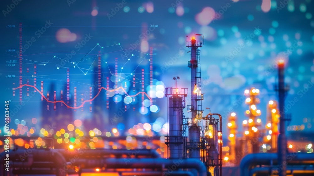 Naklejka premium A city skyline with a large industrial plant in the background