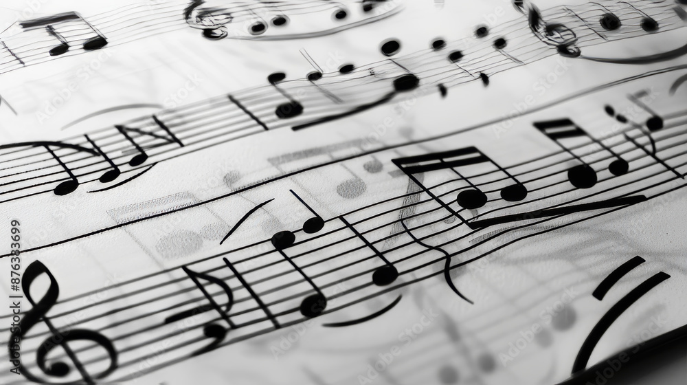 Images in black and white show music notes and treble signs. Images in black and white show music notes and treble signs.