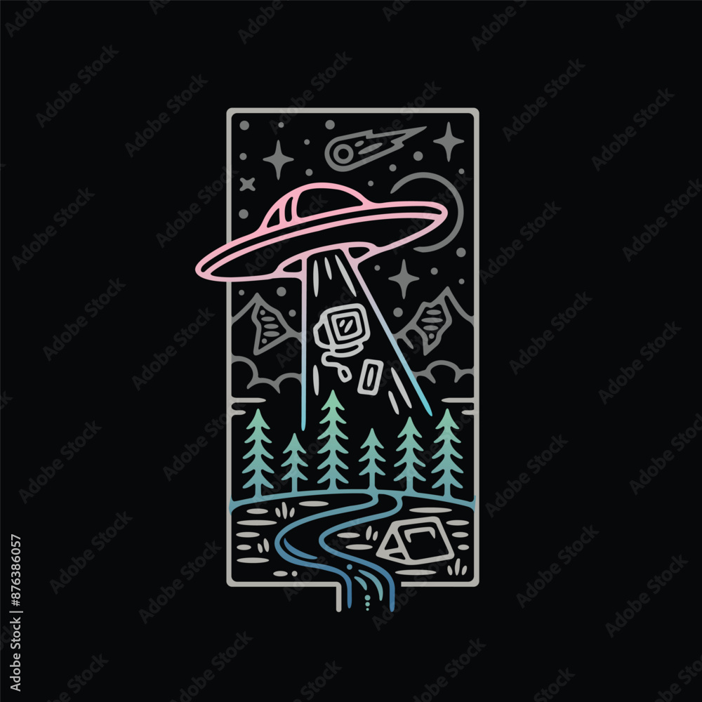 The UFO phenomenon invades the earth in a fun and line art style