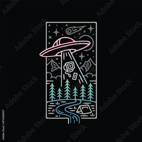 Obraz na płótnie The UFO phenomenon invades the earth in a fun and line art style w salonie